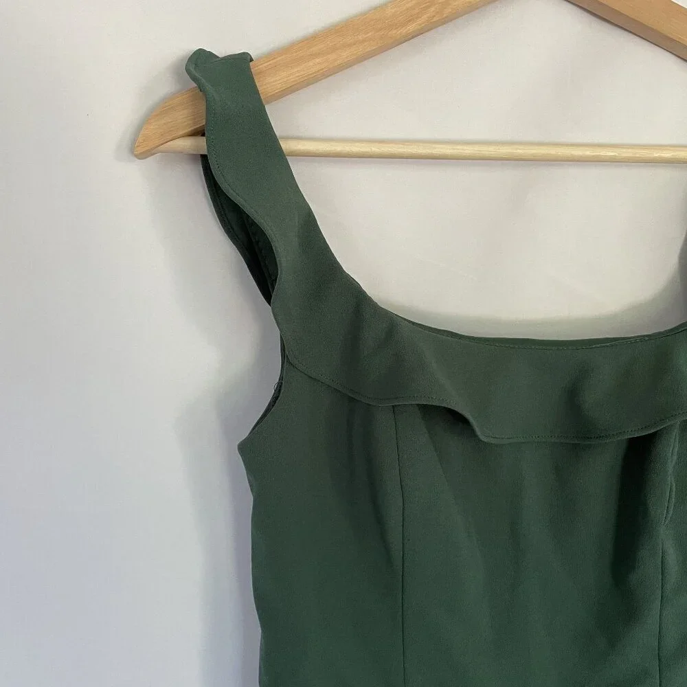 Azazie women's size A4 green maxi dress frilled sleeves bridesmaid slit formal - Picture 2 of 7